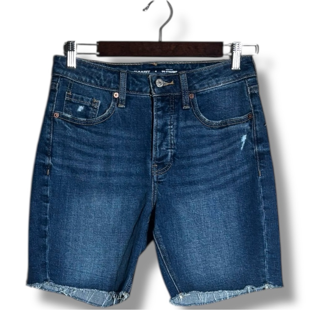 Old Navy New With Tags Distressed Hem High Waisted Dark Blue Jean Bermuda Shorts